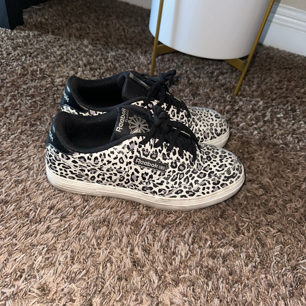 Reebok Black and White Sneakers with Animal Print
